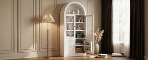 English Elm Video Tall Arched Glass Door Display Cabinet with Soft Close Hinges and Five Tier Shelving 5-Tier Shelves White N759P487146K