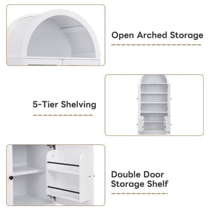 English Elm Video Tall Arched Glass Door Display Cabinet with Soft Close Hinges and Five Tier Shelving 5-Tier Shelves White N759P487146K
