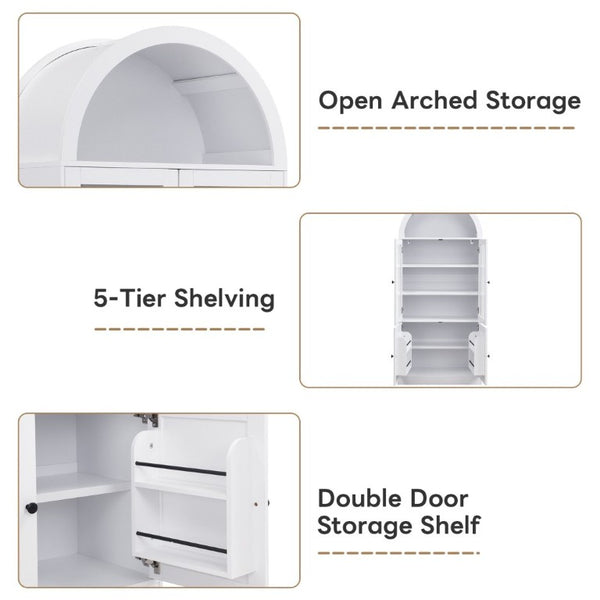 English Elm Video Tall Arched Glass Door Display Cabinet with Soft Close Hinges and Five Tier Shelving 5-Tier Shelves White N759P487146K