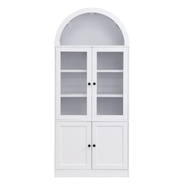 English Elm Video Tall Arched Glass Door Display Cabinet with Soft Close Hinges and Five Tier Shelving 5-Tier Shelves White N759P487146K