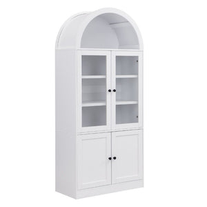 English Elm Video Tall Arched Glass Door Display Cabinet with Soft Close Hinges and Five Tier Shelving 5-Tier Shelves White N759P487146K