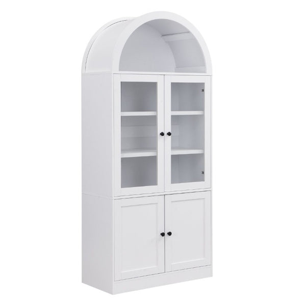English Elm Video Tall Arched Glass Door Display Cabinet with Soft Close Hinges and Five Tier Shelving 5-Tier Shelves White N759P487146K