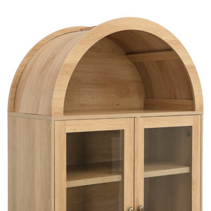 English Elm Video Tall Arched Glass Door Display Cabinet with Soft Close Hinges and Five Tier Shelving 5-Tier Shelves Natural N759P487146N