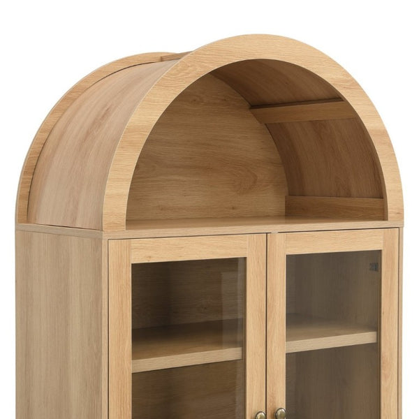 English Elm Video Tall Arched Glass Door Display Cabinet with Soft Close Hinges and Five Tier Shelving 5-Tier Shelves Natural N759P487146N
