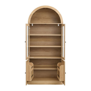 English Elm Video Tall Arched Glass Door Display Cabinet with Soft Close Hinges and Five Tier Shelving 5-Tier Shelves Natural N759P487146N