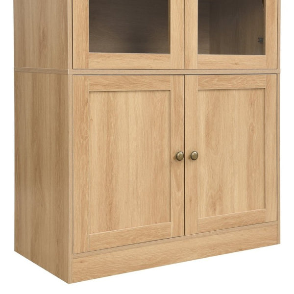 English Elm Video Tall Arched Glass Door Display Cabinet with Soft Close Hinges and Five Tier Shelving 5-Tier Shelves Natural N759P487146N