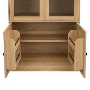 English Elm Video Tall Arched Glass Door Display Cabinet with Soft Close Hinges and Five Tier Shelving 5-Tier Shelves Natural N759P487146N