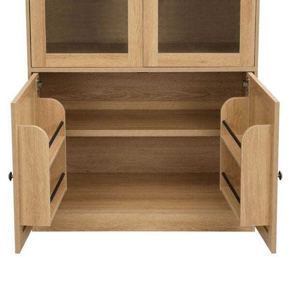 English Elm Video Tall Arched Glass Door Display Cabinet with Soft Close Hinges and Five Tier Shelving 5-Tier Shelves Natural N759P487146N