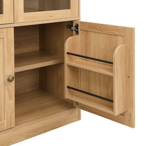 English Elm Video Tall Arched Glass Door Display Cabinet with Soft Close Hinges and Five Tier Shelving 5-Tier Shelves Natural N759P487146N