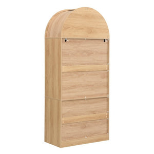 English Elm Video Tall Arched Glass Door Display Cabinet with Soft Close Hinges and Five Tier Shelving 5-Tier Shelves Natural N759P487146N