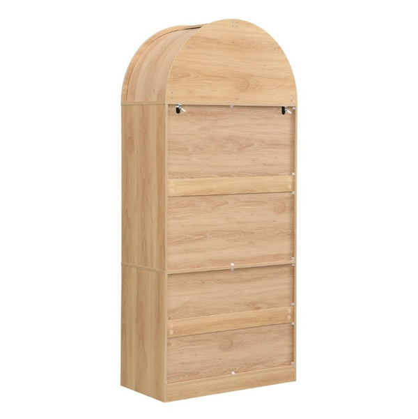 English Elm Video Tall Arched Glass Door Display Cabinet with Soft Close Hinges and Five Tier Shelving 5-Tier Shelves Natural N759P487146N