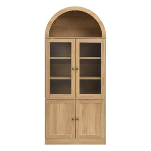 English Elm Video Tall Arched Glass Door Display Cabinet with Soft Close Hinges and Five Tier Shelving 5-Tier Shelves Natural N759P487146N