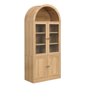English Elm Video Tall Arched Glass Door Display Cabinet with Soft Close Hinges and Five Tier Shelving 5-Tier Shelves Natural N759P487146N