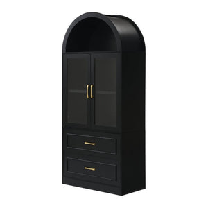 English Elm Video Tall Arched Glass Door Display Cabinet with Soft Close Hinges and Five Tier Shelving 2-Tier Shelves with Drawers Black N759P487155B