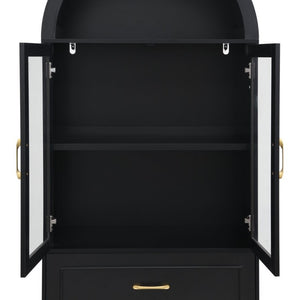 English Elm Video Tall Arched Glass Door Display Cabinet with Soft Close Hinges and Five Tier Shelving 2-Tier Shelves with Drawers Black N759P487155B