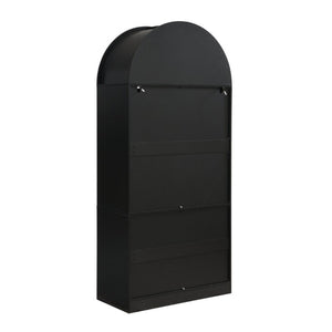 English Elm Video Tall Arched Glass Door Display Cabinet with Soft Close Hinges and Five Tier Shelving 2-Tier Shelves with Drawers Black N759P487155B