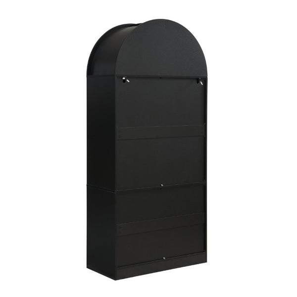 English Elm Video Tall Arched Glass Door Display Cabinet with Soft Close Hinges and Five Tier Shelving 2-Tier Shelves with Drawers Black N759P487155B