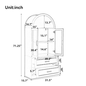 English Elm Video Tall Arched Glass Door Display Cabinet with Soft Close Hinges and Five Tier Shelving 2-Tier Shelves with Drawers Black N759P487155B
