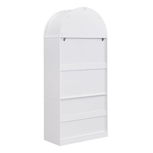 English Elm Video Tall Arched Glass Door Display Cabinet with Soft Close Hinges and Five Tier Shelving 2-Tier Shelves with Drawers White N759P487155K
