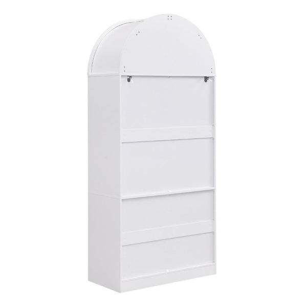 English Elm Video Tall Arched Glass Door Display Cabinet with Soft Close Hinges and Five Tier Shelving 2-Tier Shelves with Drawers White N759P487155K
