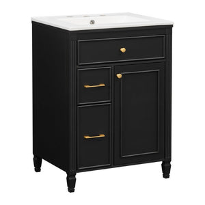 English Elm Video 24 Inch Freestanding Bathroom Vanity Rubberwood Legs Ceramic Sink Vintage Black N759P527510B
