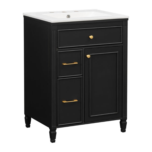 English Elm Video 24 Inch Freestanding Bathroom Vanity Rubberwood Legs Ceramic Sink Vintage Black N759P527510B