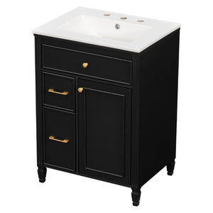 English Elm Video 24 Inch Freestanding Bathroom Vanity Rubberwood Legs Ceramic Sink Vintage Black N759P527510B