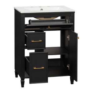 English Elm Video 24 Inch Freestanding Bathroom Vanity Rubberwood Legs Ceramic Sink Vintage Black N759P527510B