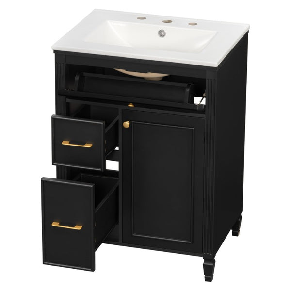 English Elm Video 24 Inch Freestanding Bathroom Vanity Rubberwood Legs Ceramic Sink Vintage Black N759P527510B