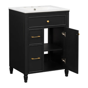 English Elm Video 24 Inch Freestanding Bathroom Vanity Rubberwood Legs Ceramic Sink Vintage Black N759P527510B