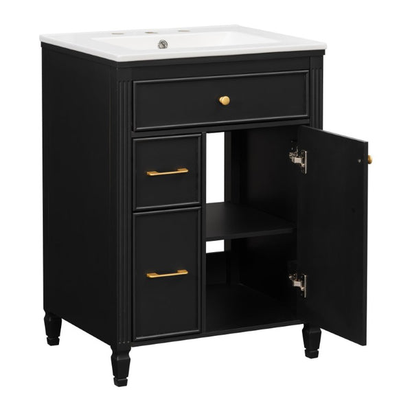 English Elm Video 24 Inch Freestanding Bathroom Vanity Rubberwood Legs Ceramic Sink Vintage Black N759P527510B