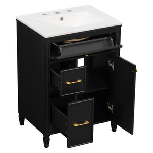 English Elm Video 24 Inch Freestanding Bathroom Vanity Rubberwood Legs Ceramic Sink Vintage Black N759P527510B