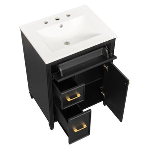 English Elm Video 24 Inch Freestanding Bathroom Vanity Rubberwood Legs Ceramic Sink Vintage Black N759P527510B