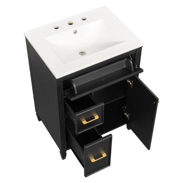 English Elm Video 24 Inch Freestanding Bathroom Vanity Rubberwood Legs Ceramic Sink Vintage Black N759P527510B