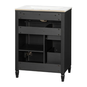 English Elm Video 24 Inch Freestanding Bathroom Vanity Rubberwood Legs Ceramic Sink Vintage Black N759P527510B