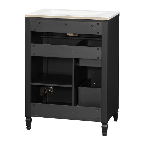 English Elm Video 24 Inch Freestanding Bathroom Vanity Rubberwood Legs Ceramic Sink Vintage Black N759P527510B