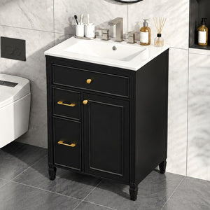 English Elm Video 24 Inch Freestanding Bathroom Vanity Rubberwood Legs Ceramic Sink Vintage Black N759P527510B