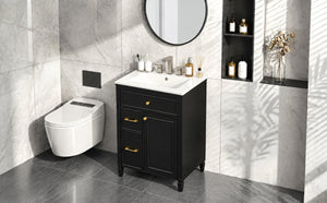 English Elm Video 24 Inch Freestanding Bathroom Vanity Rubberwood Legs Ceramic Sink Vintage Black N759P527510B