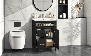 English Elm Video 24 Inch Freestanding Bathroom Vanity Rubberwood Legs Ceramic Sink Vintage Black N759P527510B