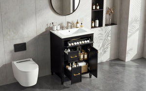 English Elm Video 24 Inch Freestanding Bathroom Vanity Rubberwood Legs Ceramic Sink Vintage Black N759P527510B