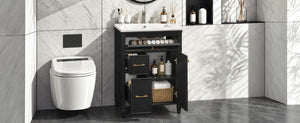 English Elm Video 24 Inch Freestanding Bathroom Vanity Rubberwood Legs Ceramic Sink Vintage Black N759P527510B
