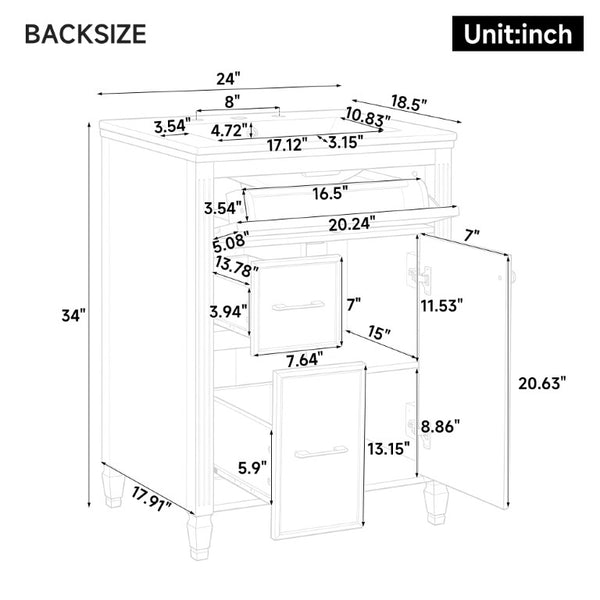 English Elm Video 24 Inch Freestanding Bathroom Vanity Rubberwood Legs Ceramic Sink Vintage Black N759P527510B