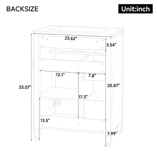 English Elm Video 24 Inch Freestanding Bathroom Vanity Rubberwood Legs Ceramic Sink Vintage Black N759P527510B
