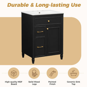 English Elm Video 24 Inch Freestanding Bathroom Vanity Rubberwood Legs Ceramic Sink Vintage Black N759P527510B