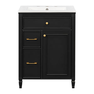 English Elm Video 24 Inch Freestanding Bathroom Vanity Rubberwood Legs Ceramic Sink Vintage Black N759P527510B