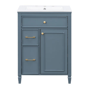 English Elm Video 24 Inch Freestanding Bathroom Vanity Rubberwood Legs Ceramic Sink Vintage Blue Gray N759P527510C