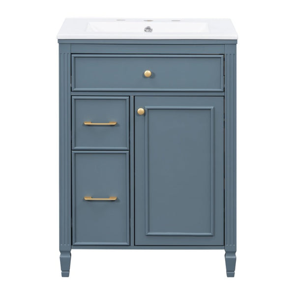 English Elm Video 24 Inch Freestanding Bathroom Vanity Rubberwood Legs Ceramic Sink Vintage Blue Gray N759P527510C