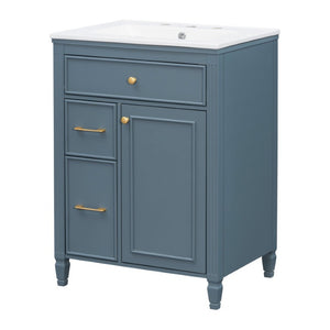 English Elm Video 24 Inch Freestanding Bathroom Vanity Rubberwood Legs Ceramic Sink Vintage Blue Gray N759P527510C