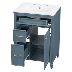 English Elm Video 24 Inch Freestanding Bathroom Vanity Rubberwood Legs Ceramic Sink Vintage Blue Gray N759P527510C