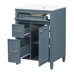 English Elm Video 24 Inch Freestanding Bathroom Vanity Rubberwood Legs Ceramic Sink Vintage Blue Gray N759P527510C